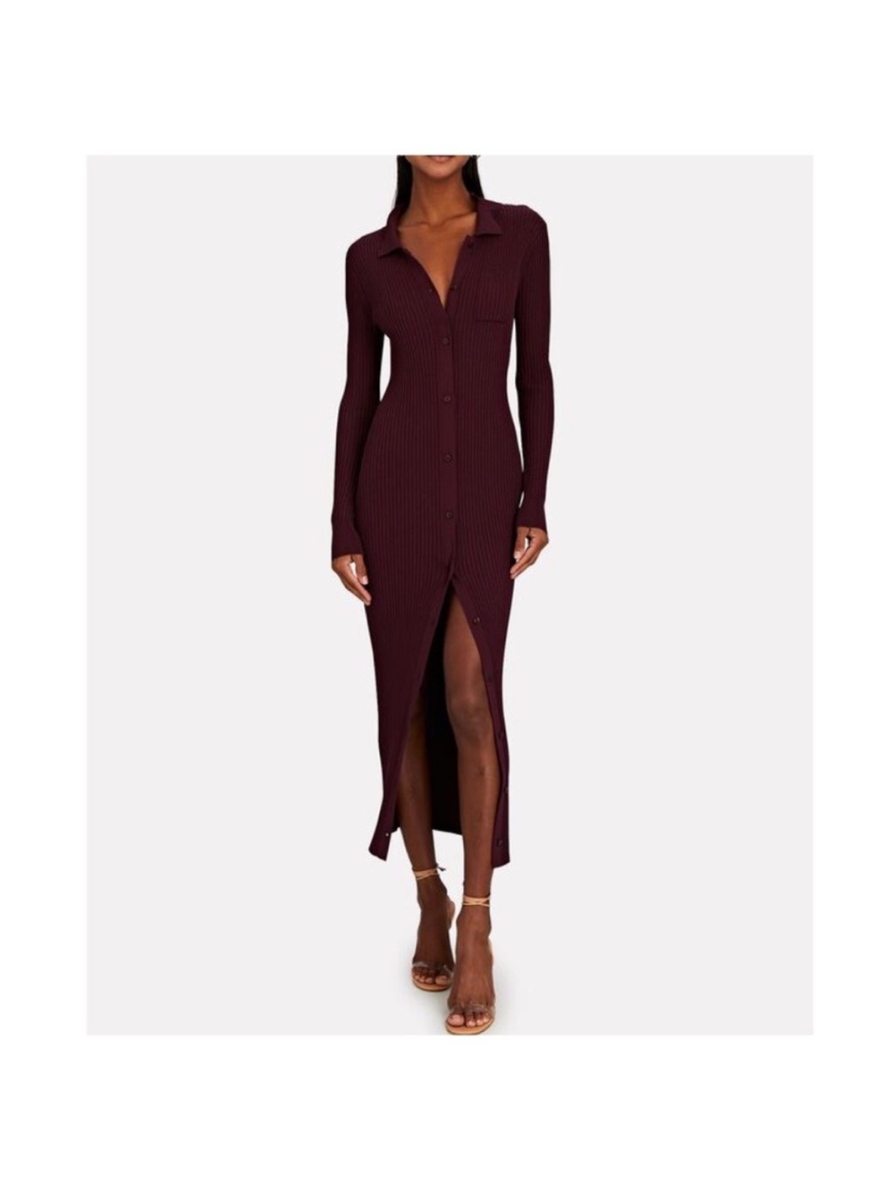 STAUD Napa Knit Midi Dress - Plum Maroon Size Large NWOT